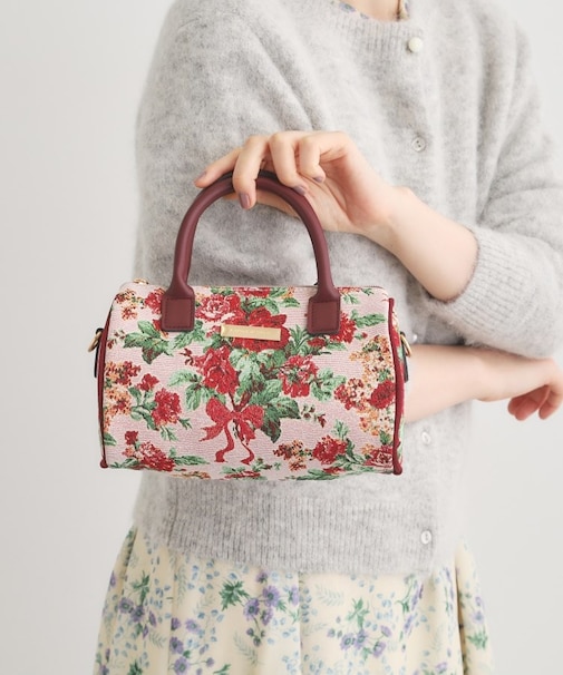 【ジャカード/ギフトにおすすめ!】メアリーポート ブーケ柄 ミニボストン型 トートバッグ