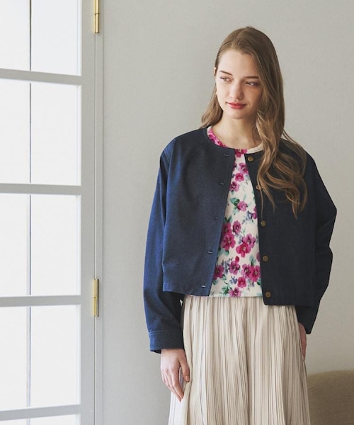 洗える】ノーカラー デニムジャケット｜ローラアシュレイの通販｜&mall