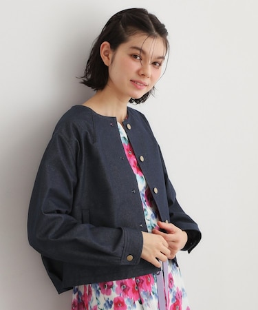 【洗える】ノーカラー デニムジャケット