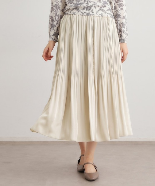 【定番人気！洗える／ウエストゴム仕様】ソフトサテンプリーツスカート