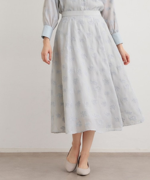【セットアップ可】ランズウィック柄 刺繍フレアスカート