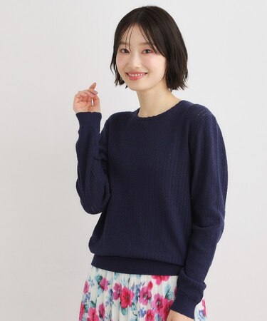 【洗える／透かし編み】スカラッププルオーバーニット