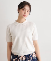 【洗える／アイレット入り】衿付きプルオーバーニット