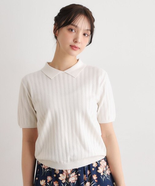 【洗える／アイレット入り】衿付きプルオーバーニット