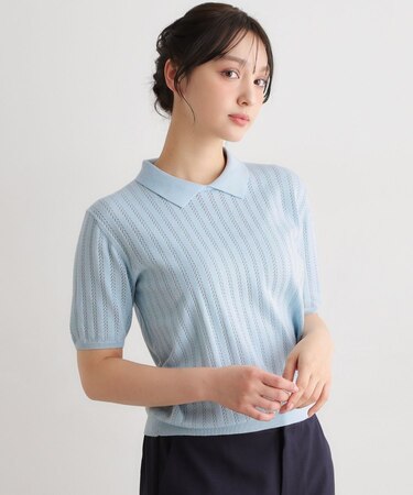 【洗える／アイレット入り】衿付きプルオーバーニット