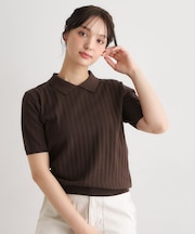 【洗える／アイレット入り】衿付きプルオーバーニット