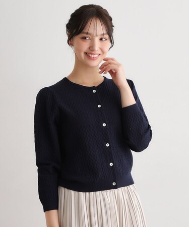 【7分袖／洗える】アイレット入りカーディガン
