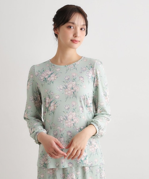 【袖口ゴム仕様/洗える/ジャージ素材/同柄アイテムあり】サトクリフ チューリップス柄プルオーバー