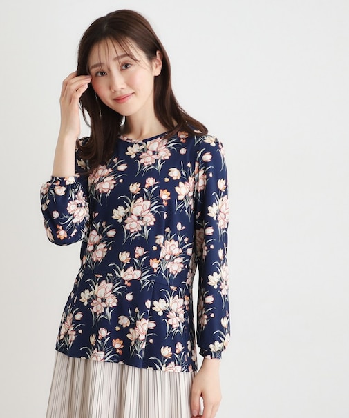 【袖口ゴム仕様／洗える／ジャージ素材／同柄アイテムあり】サトクリフ チューリップス柄プルオーバー