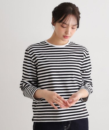 【日本製】コットン ボーダー裏毛長袖Tシャツ