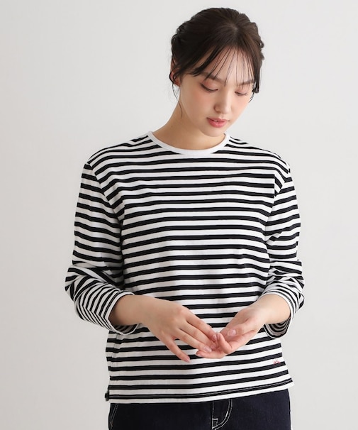 【日本製】コットン ボーダー裏毛長袖Tシャツ