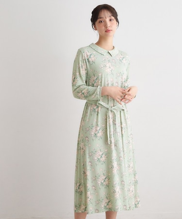 【洗える/ジャージ素材/同柄アイテムあり】サトクリフ チューリップス柄ワンピース