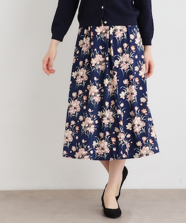 【ウエストゴム仕様／洗える／ジャージ素材／同柄アイテムあり】サトクリフ チューリップス柄スカート