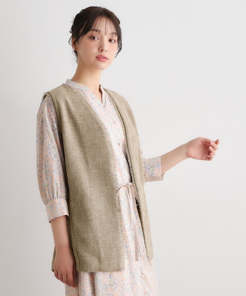 洗える／ベルト付き】リネンライクフリンジジレ｜ローラアシュレイの