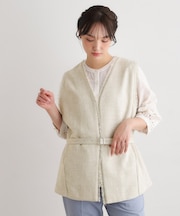 【洗える／ベルト付き】リネンライクフリンジジレ