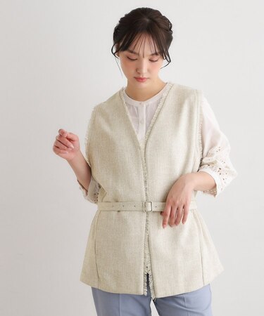 【洗える／ベルト付き】リネンライクフリンジジレ