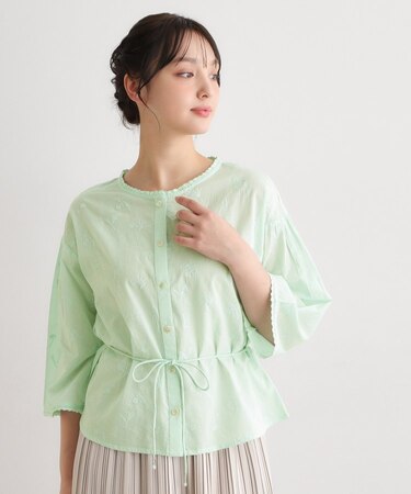 【コットン100%/洗える/インド製】総柄刺繍ブラウス