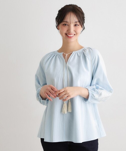 【コットン100％／7分袖／4colors】フォスコット ダマスク柄 刺繍ブラウス