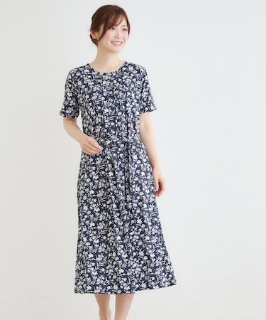 【洗える／ジャージ素材／同柄アイテムあり】ライ柄ワンピース