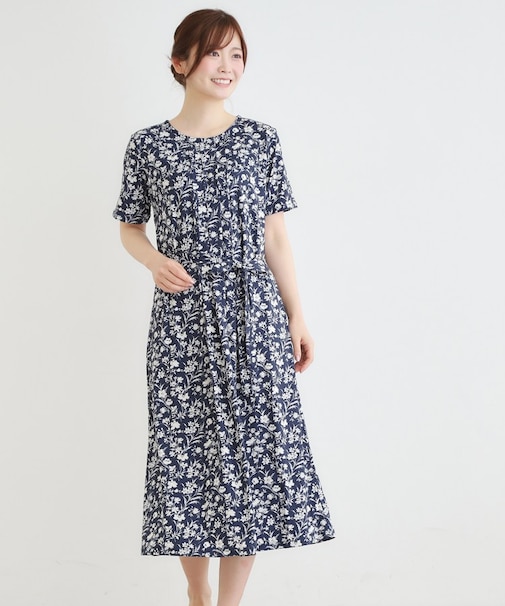 【洗える／ジャージ素材／同柄アイテムあり】ライ柄ワンピース