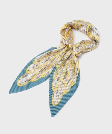 【シュシュ付】スケッチ柄プリーツスカーフ