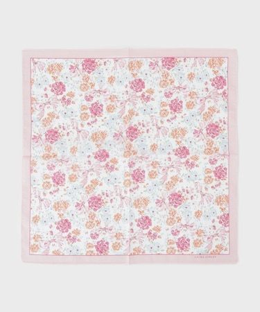 大リボン＆お花 プリントハンカチ