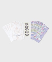 【WEB限定/お配りギフトにおすすめ!/ラッピング資材付き】大リボン&お花 プリントハンカチ 紫 5枚セット