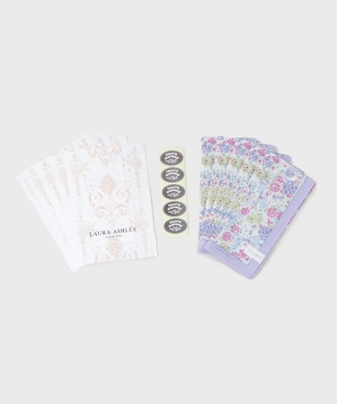 【WEB限定/お配りギフトにおすすめ!/ラッピング資材付き】大リボン&お花 プリントハンカチ 紫 5枚セット