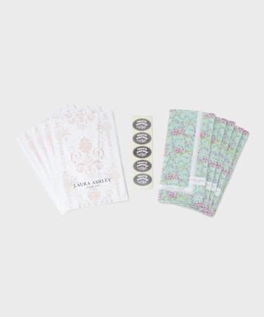 【WEB限定／お配りギフトにおすすめ！／ラッピング資材付き】小リボン＆お花 プリントハンカチ ミント 5枚セット