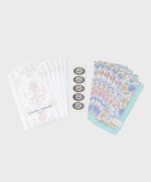 【WEB限定／お配りギフトにおすすめ！／ラッピング資材付き】大リボン＆お花 プリントハンカチ ミント 5枚セット