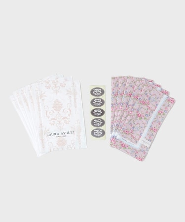 【WEB限定／お配りギフトにおすすめ！／ラッピング資材付き】小リボン＆お花 プリントハンカチ ピンク 5枚セット