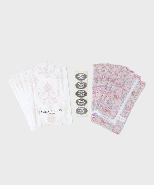 【WEB限定／お配りギフトにおすすめ！／ラッピング資材付き】小リボン＆お花 プリントハンカチ ピンク 5枚セット