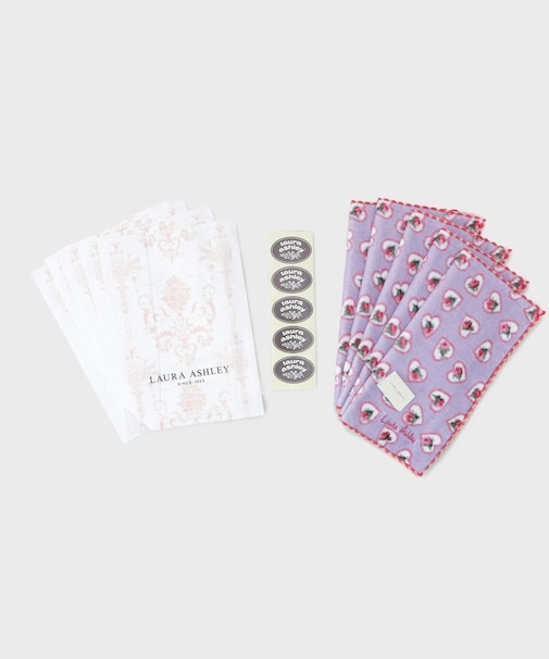 【WEB限定／お配りギフトにおすすめ！／ラッピング資材付き】オデッサラヴハーツ柄プリントタオルハンカチ 5枚セット