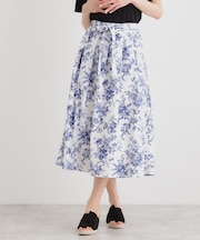 【洗える／コットン100％／ウエストゴム／3colors】ウォールド ガーデン柄スカート