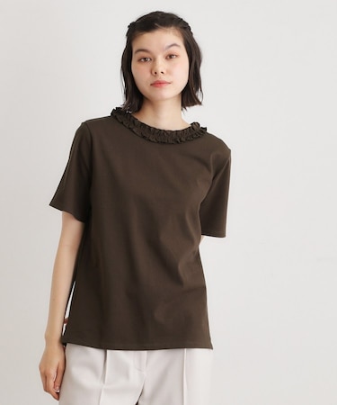 【前後2WAY／洗える／コットン100％／日本製／定番人気！】フリルネックカットソー