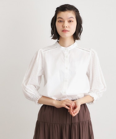 【コットン100％／ゆったりシルエット】ブロダリーアングレーズ コットンブラウス