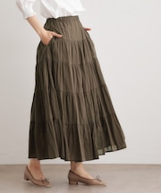 【ウエストゴム仕様／両脇ポケット】コットンボイル ティアードスカート