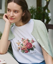 【ギフトにおすすめ！5分袖／接触冷感／UVカット】エレンボロー ローズ柄Tシャツ