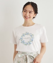 【コットン100％／洗える】リースフローラル プリントTシャツ