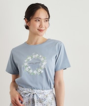 【コットン100%/洗える】リースフローラル プリントTシャツ