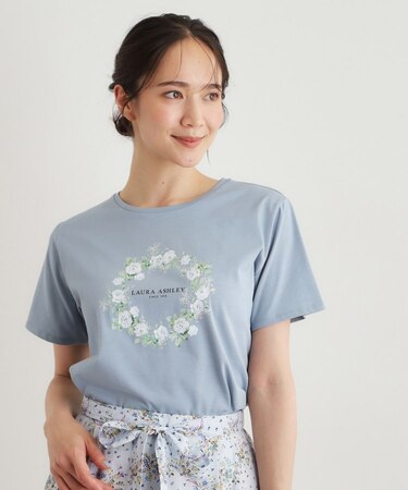 【コットン100％／洗える】リースフローラル プリントTシャツ