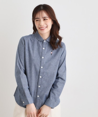 【刺繍入り／日本製／ワンマイルウエア】ラウンドカラーシャツ
