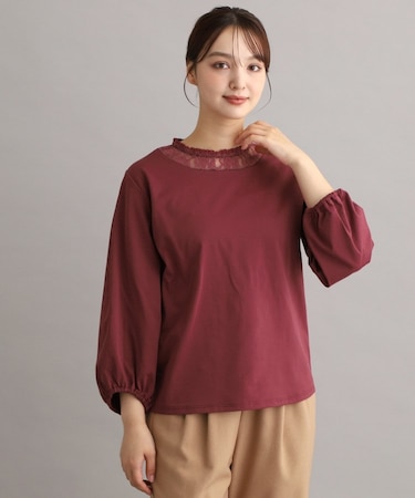 フリルレース衿バルーンスリーブカットソー