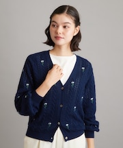 【コットン100%/洗える/同柄アイテムあり】ファーリントン フラワーズ柄 刺繍カーディガン