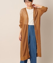 【洗える】リネンブレンドリブロングカーディガン