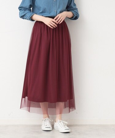 【ウエストゴム・洗える】チュールスカート