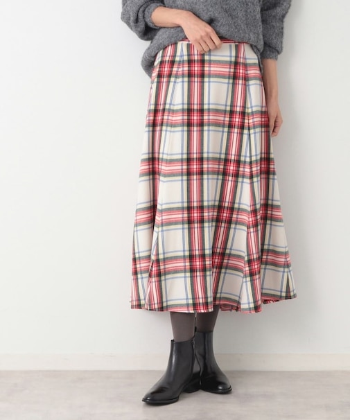 【洗える】起毛チェック柄切替フレアースカート（XS～L）