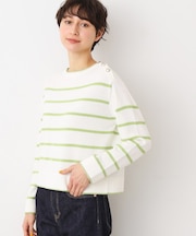 【洗える】肩ボタン付きボーダーニット（XS～L）