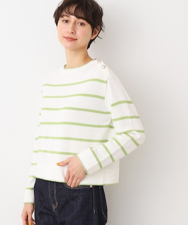 【洗える】肩ボタン付きボーダーニット（XS～L）