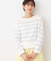 【洗える】肩ボタン付きボーダーニット(XS~L)